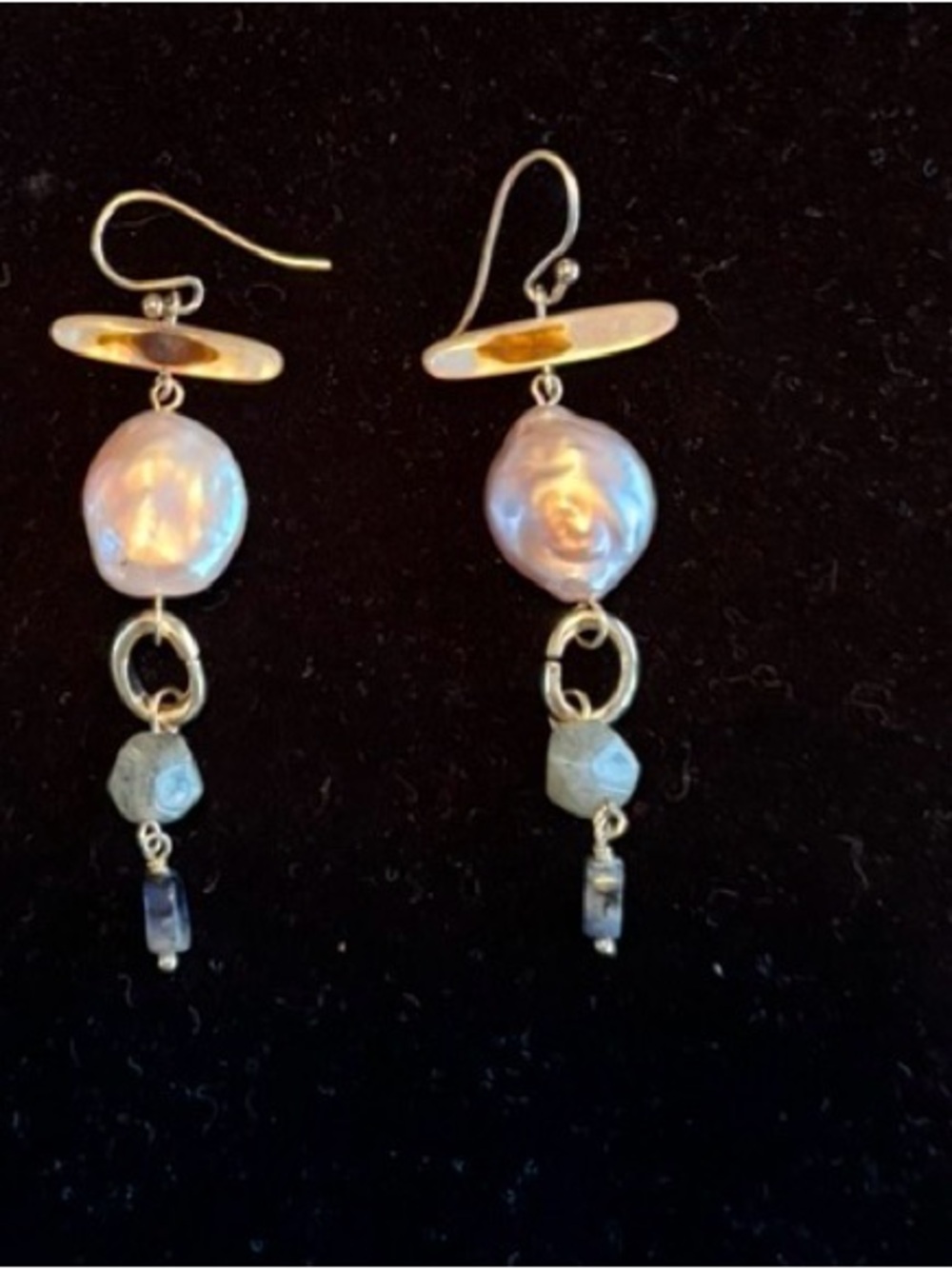 Freshwater Pearl and Labradorite Drop Earrings - Pink Pearl